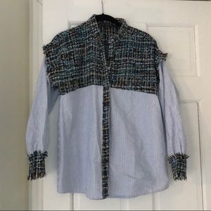 Zara tweed striped poplin button down.